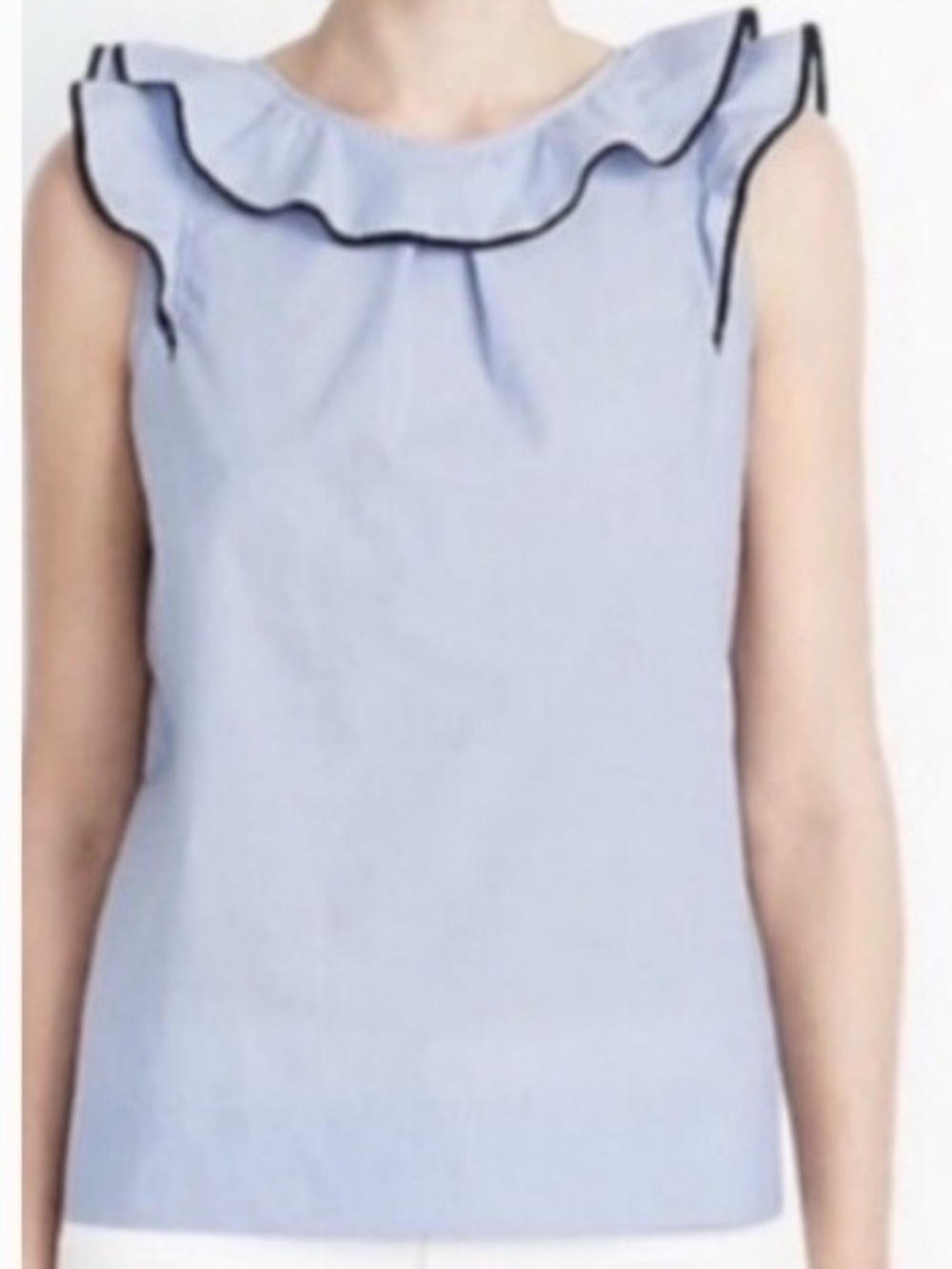 J. Crew Blue Ruffle Blouse Size 0 Cotton Poplin Feminine Nautical
